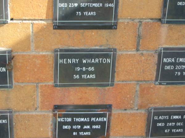 Henry WHARTON  | 19-8-66  | 56 yrs  |   | Sherwood (Anglican) Cemetery, Brisbane  | 