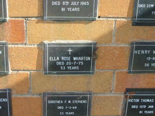 Ella Rose WHARTON  | 20-7-75  | 53 yrs  |   | Sherwood (Anglican) Cemetery, Brisbane  | 