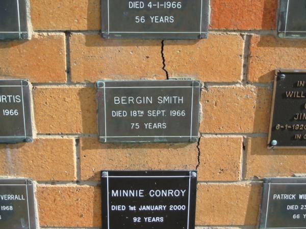Bergin SMITH  | 18 Sep 1966  | 75 yrs  |   | Sherwood (Anglican) Cemetery, Brisbane  | 