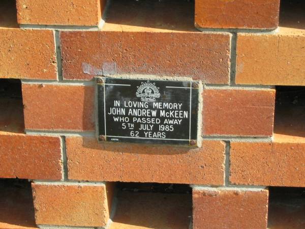 John Andrew McKEEN  | 5 Jul 1985  | 62 yrs  |   | Sherwood (Anglican) Cemetery, Brisbane  | 