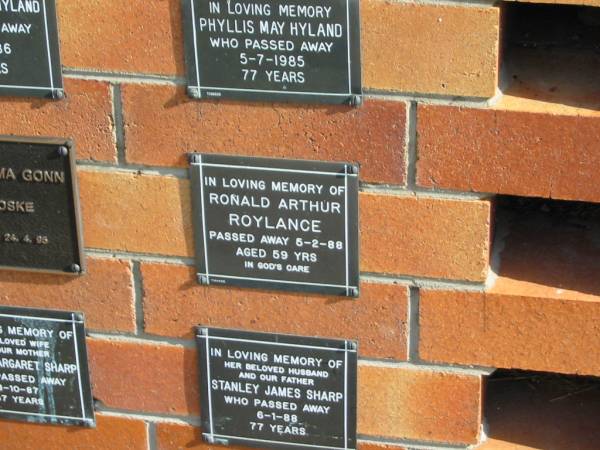 Ronald Arthur ROYLANCE  | 5-2-88  | aged 59 yrs  |   | Sherwood (Anglican) Cemetery, Brisbane  | 