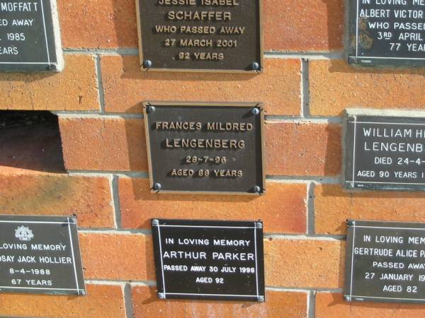 Frances Mildred LENGENBERG  | 28-7-96  | aged 88  |   | Sherwood (Anglican) Cemetery, Brisbane  | 