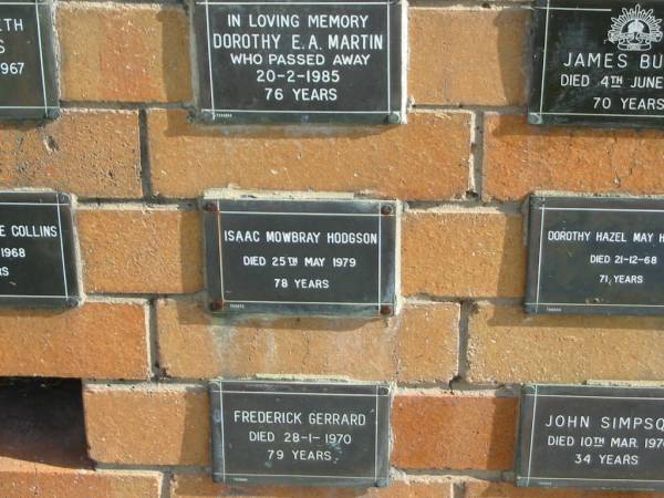 Isaac Mowbray HODGSON  | 25 May 1979  | 78 yrs  |   | Sherwood (Anglican) Cemetery, Brisbane  | 