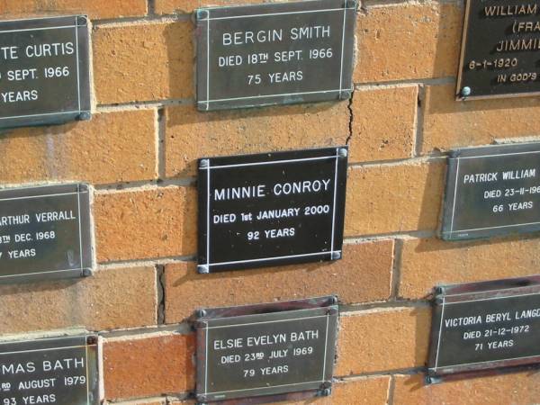 Minnie CONROY  | 1 Jan 2000  | 92 yrs  |   | Sherwood (Anglican) Cemetery, Brisbane  | 