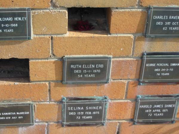 Ruth Ellen ERB  | 15-1-1970  | 54 yrs  |   | Sherwood (Anglican) Cemetery, Brisbane  | 