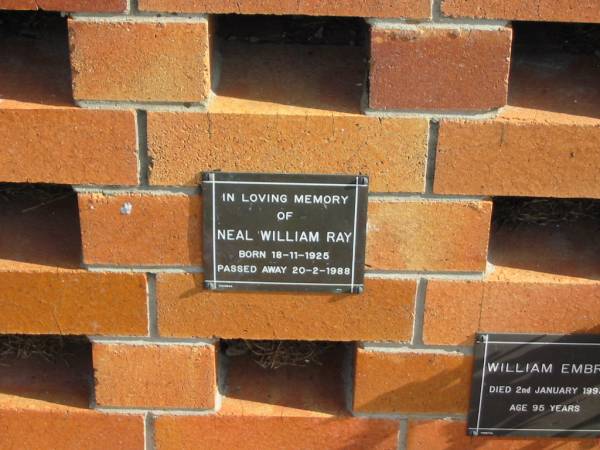 Neal William RAY  | 18-11-1925  | 20-2-1988  |   | Sherwood (Anglican) Cemetery, Brisbane  | 