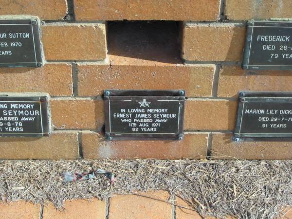 Ernest James SEYMOUR  | 11 Aug 1971  | 82 yrs  |   | Sherwood (Anglican) Cemetery, Brisbane  | 