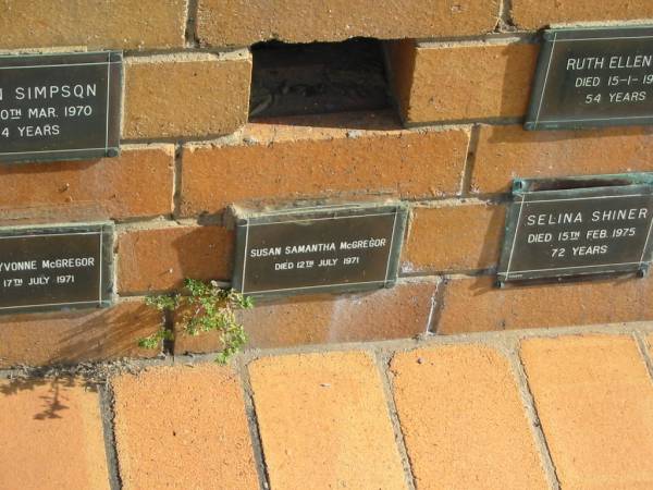 Susan Samantha McGREGOR  | 12 Jul 1971  |   | Sherwood (Anglican) Cemetery, Brisbane  | 