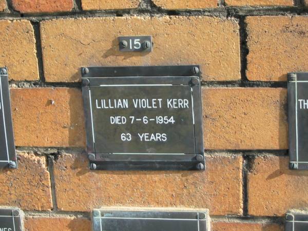 Lillian Violet KERR  | 7-6-195  | 63 yrs  | Sherwood (Anglican) Cemetery, Brisbane  | 