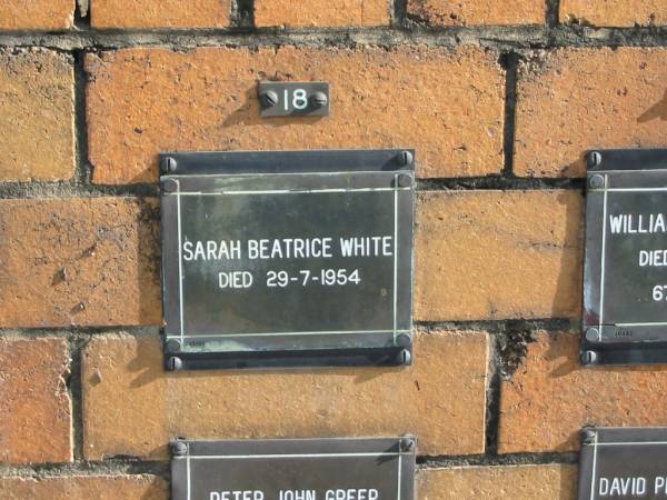 Sarah Beatrice WHITE  | 29-7-1954  | Sherwood (Anglican) Cemetery, Brisbane  | 