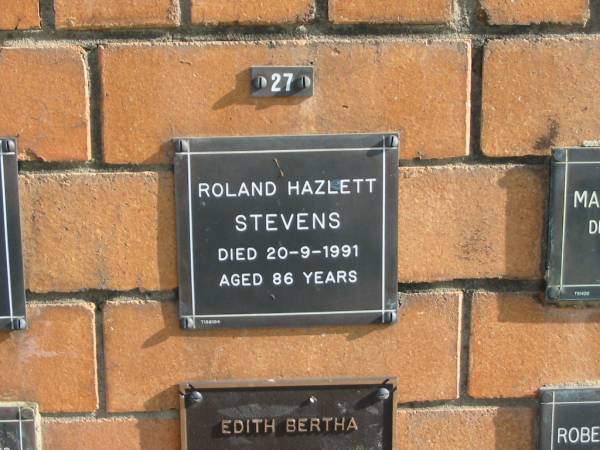 Roland Hazlett STEVENS  | 20-9-1991  | 86 yrs  | Sherwood (Anglican) Cemetery, Brisbane  | 