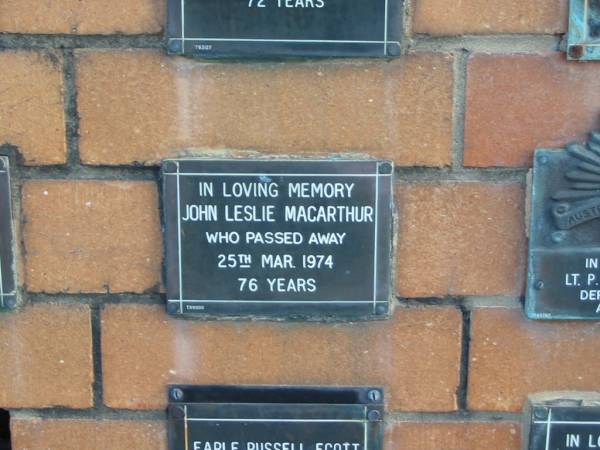 John Leslie MACARTHUR  | 25 Mar 1974  | 76 yrs  |   | Sherwood (Anglican) Cemetery, Brisbane  | 