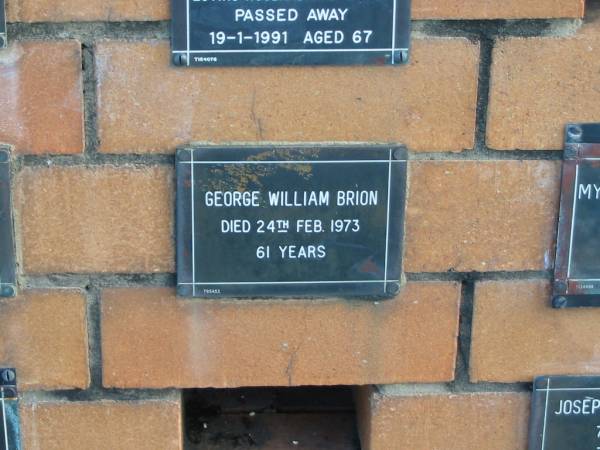 George William BRION  | 24 Feb 1973  | 61 yrs  |   | Sherwood (Anglican) Cemetery, Brisbane  | 