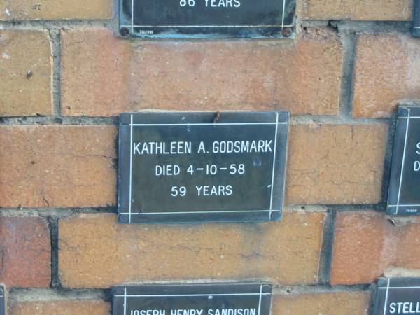 Kathleen A GODSMARK  | 4-10-58  | 59 yrs  |   | Sherwood (Anglican) Cemetery, Brisbane  | 