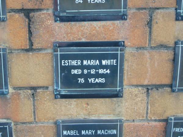 Esther Maria WHITE  | 9-12-1954  | 75 yrs  |   | Sherwood (Anglican) Cemetery, Brisbane  | 