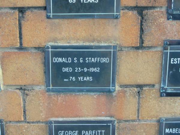 Donald S G STAFFORD  | 23-9-1962  | 76 yrs  |   | Sherwood (Anglican) Cemetery, Brisbane  | 