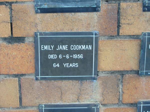 Emily Jane COOKMAN  | 6-6-1956  | 64 yrs  |   | Sherwood (Anglican) Cemetery, Brisbane  | 