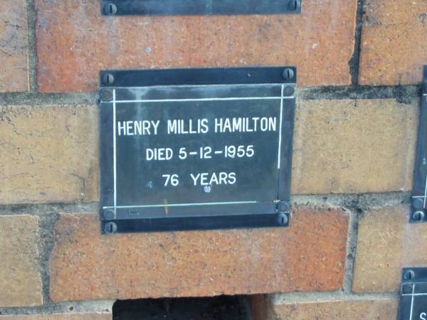 Henry Millis HAMILTON  | 5-12-1955  | 76 yrs  |   | Sherwood (Anglican) Cemetery, Brisbane  | 
