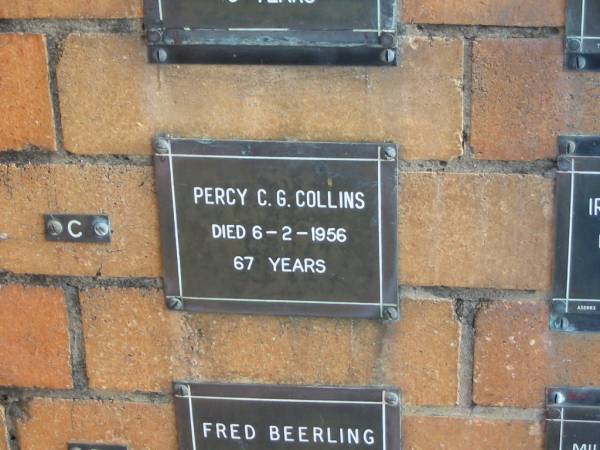 Percy C G COLLINS  | 6-2-1956  | 67 yrs  |   | Sherwood (Anglican) Cemetery, Brisbane  | 