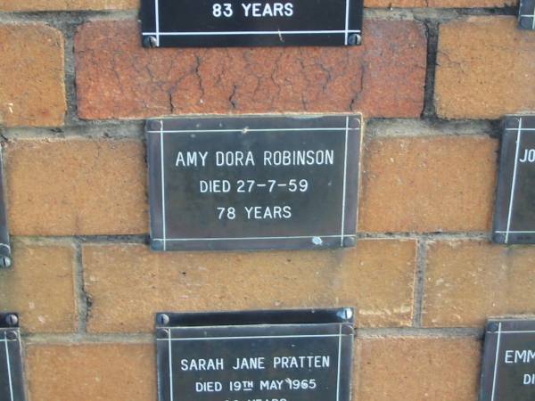 Amy Dora ROBINSON  | 27-7-59  | 78 yrs  |   | Sherwood (Anglican) Cemetery, Brisbane  | 