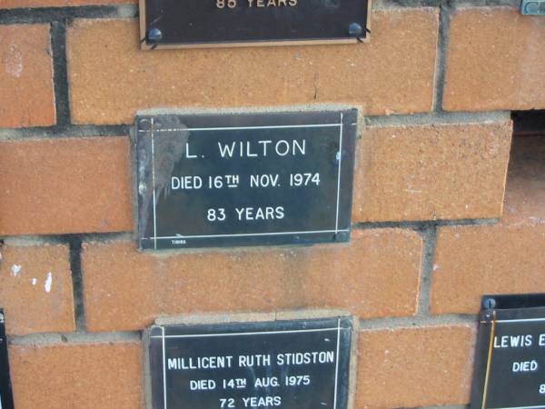 L WILTON  | 16 Nov 1974  | 83 yrs  |   | Sherwood (Anglican) Cemetery, Brisbane  | 