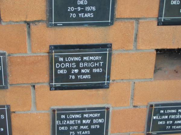 Doris BRIGHT  | 2 Nov 1983  | 78 yrs  |   | Sherwood (Anglican) Cemetery, Brisbane  | 