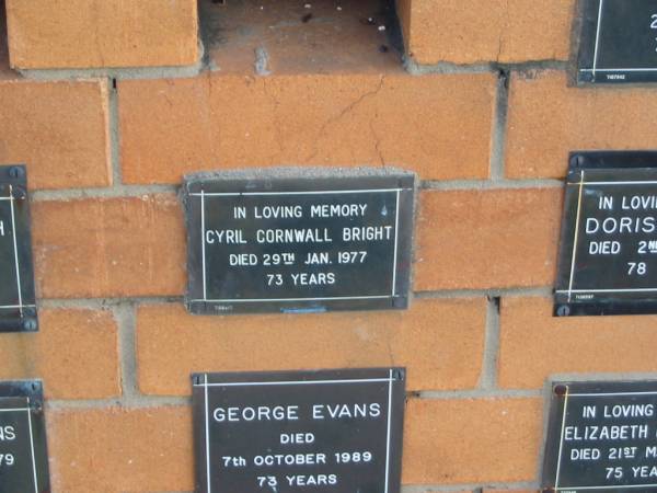 Cyril Cornwall BRIGHT  | 29 Jan 1977  | 73 yrs  |   | Sherwood (Anglican) Cemetery, Brisbane  | 