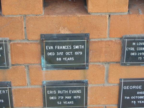 Eva Frances SMITH  | 31 Oct 1979  | 88 yrs  |   | Sherwood (Anglican) Cemetery, Brisbane  | 