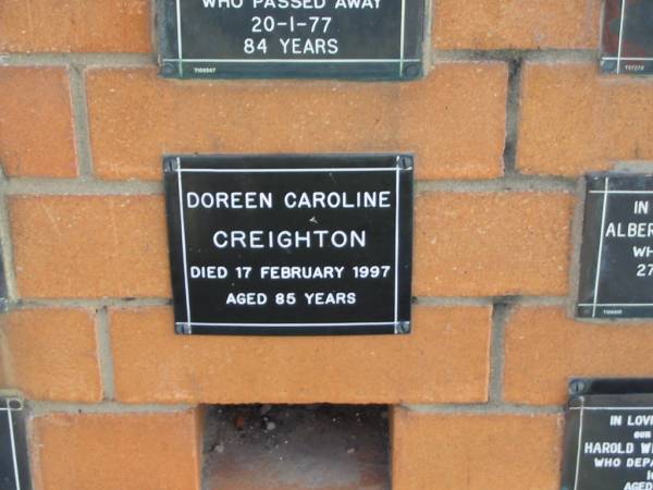 Doreen Caroline CREIGHTON  | 17 Feb 1997  | 85 yrs  |   | Sherwood (Anglican) Cemetery, Brisbane  | 