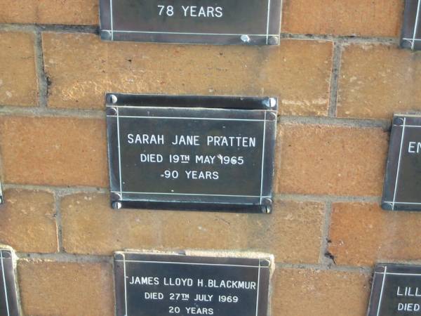 Sarah Jane PRATTEN  | 19 May 1965  | 90 yrs  |   | Sherwood (Anglican) Cemetery, Brisbane  | 