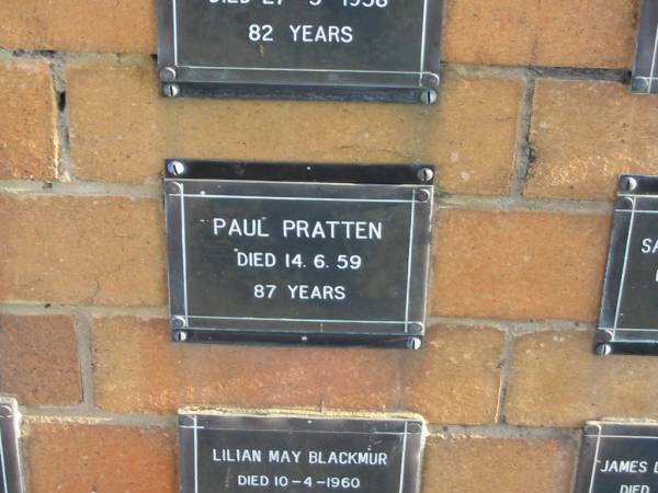 Paul PRATTEN  | 14-6-59  | 87 yrs  |   | Sherwood (Anglican) Cemetery, Brisbane  | 