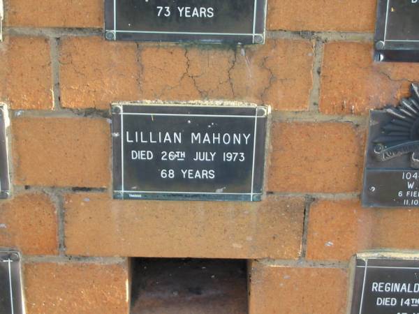 Lillian MAHONY  | 26 Jul 1973  | 68 yrs  |   | Sherwood (Anglican) Cemetery, Brisbane  | 