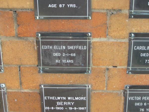 Edith Ellen SHEFFIELD  | 2-1-68  | 82 yrs  |   | Sherwood (Anglican) Cemetery, Brisbane  | 