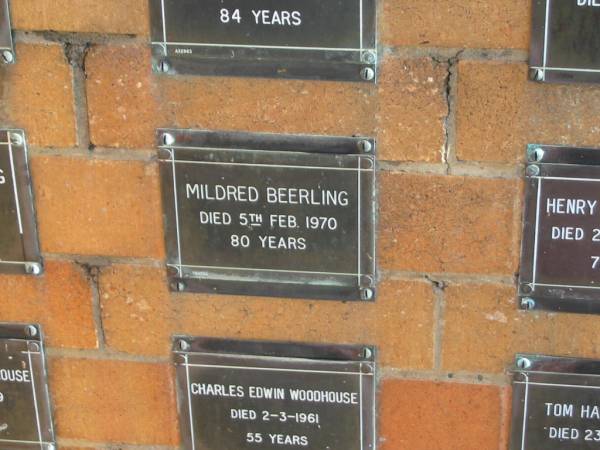 Mildred BEERLING  | 5 Feb 1970  | 80 yrs  |   | Sherwood (Anglican) Cemetery, Brisbane  | 