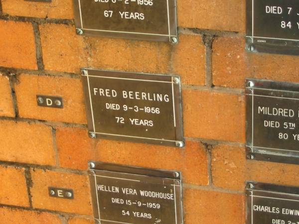 Fred BEERLING  | 9-3-1956  | 72 yrs  |   | Sherwood (Anglican) Cemetery, Brisbane  | 