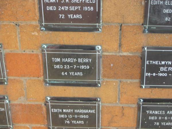 Tom Hardy BERRY  | 23-7-1959  | 64 yrs  |   | Sherwood (Anglican) Cemetery, Brisbane  | 