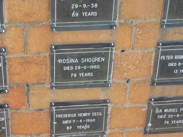 Rosina SHOGREN  | 29-11-1960  | 79 yrs  |   | Sherwood (Anglican) Cemetery, Brisbane  | 