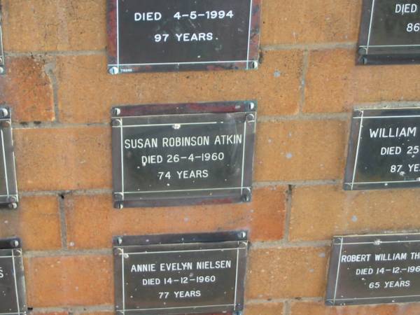 Susan Robinson ATKIN  | 26-4-1960  | 74 yrs  |   | Sherwood (Anglican) Cemetery, Brisbane  | 