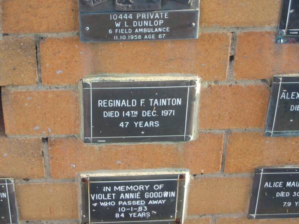 Reginald F TAINTON  | 14 Dec 1971  | 47 yrs  |   | Sherwood (Anglican) Cemetery, Brisbane  | 