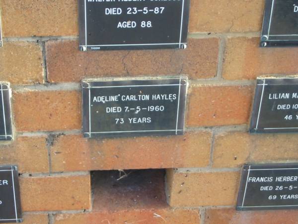 Adeline Carlton Hayles  | 7-5-1960  | 73 yrs  |   | Sherwood (Anglican) Cemetery, Brisbane  | 