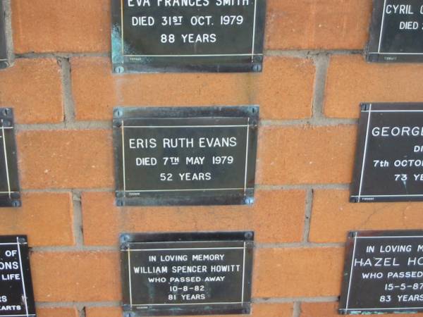 Eris Ruth EVANS  | 7 May 1979  | 52 yrs  |   | Sherwood (Anglican) Cemetery, Brisbane  | 
