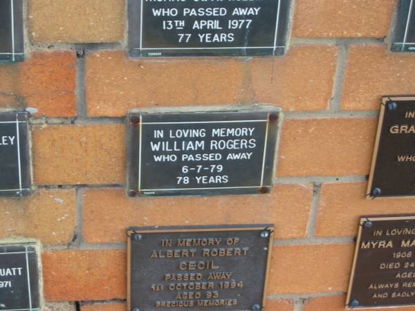 William ROGERS  | 6-7-79  | 78 yrs  |   | Sherwood (Anglican) Cemetery, Brisbane  | 