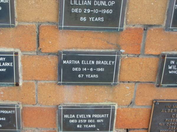 Martha Ellen BRADLEY  | 14-6-1961  | 67 yrs  |   | Sherwood (Anglican) Cemetery, Brisbane  | 