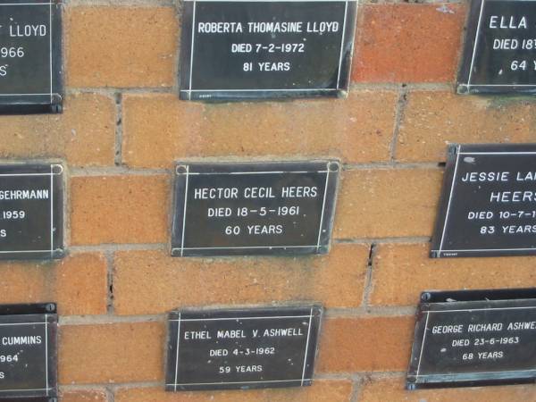 Hector Cecil HEERS  | 18-5-1961  | 60 yrs  |   | Sherwood (Anglican) Cemetery, Brisbane  | 