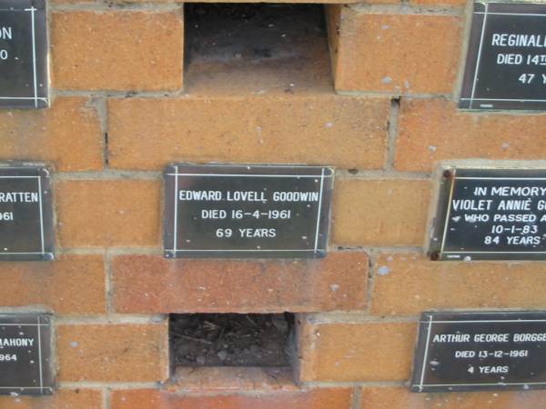 Edward Lovell GOODWIN  | 16-4-1961  | 69 yrs  |   | Sherwood (Anglican) Cemetery, Brisbane  | 