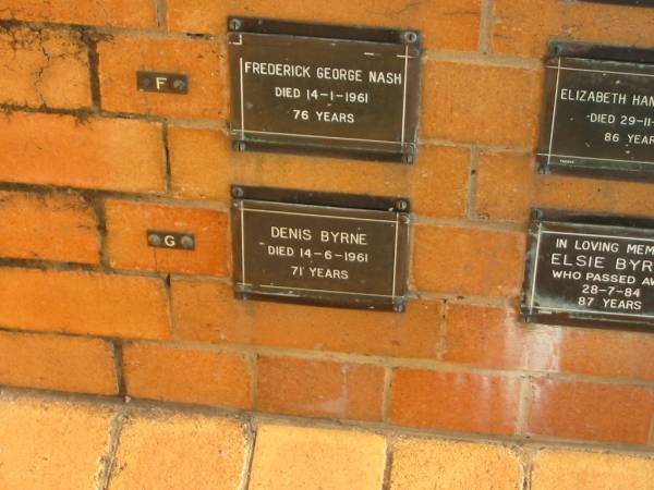 Denis BYRNE  | 14-6-1961  | 71 yrs  |   | Sherwood (Anglican) Cemetery, Brisbane  | 