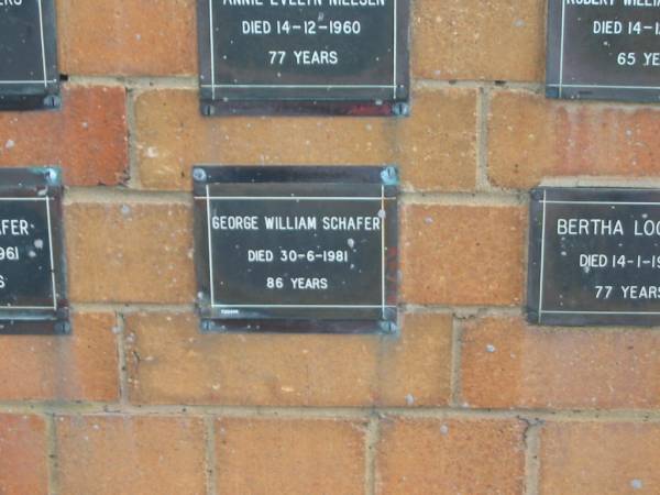 George William SCHAFER  | 30-6-1981  | 86 yrs  |   | Sherwood (Anglican) Cemetery, Brisbane  | 