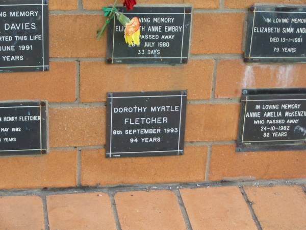 Dorothy Myrtle FLETCHER  | 8 Sep 1993  | 94 yrs  |   | Sherwood (Anglican) Cemetery, Brisbane  | 