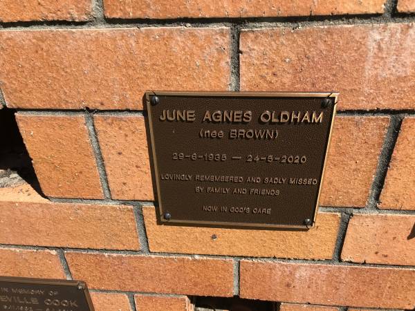 June Agnes OLDHAM (nee BROWN)  | b: 29 Jun 1935  | d: 24 May 2020  |   | Sherwood (Anglican) Cemetery, Brisbane  |   | 
