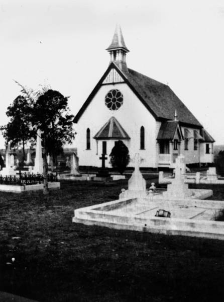 St. Matthew's Anglican Church and cemetery at Sherwood, ca. 1920  | Details  | Original version 11photographic print : black & white, ca. 1920, Negative number: 109192  | Summary 11Constructed in 1893. Destroyed by fire on 27th September 1921. (Description supplied with photograph)  | <a href= https://collections.slq.qld.gov.au/viewer/IE15013 >State Library Queensland</a>,  | <a href= http://onesearch.slq.qld.gov.au/permalink/f/1c7c5vg/slq_alma21218131940002061 >State Library Queensland</a>  |   | 